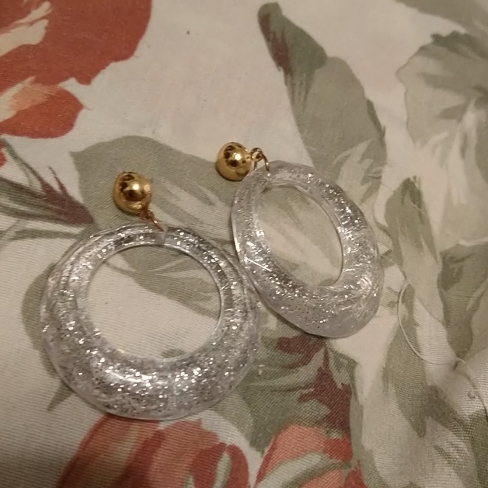 Silver glitter and gold resin earrings